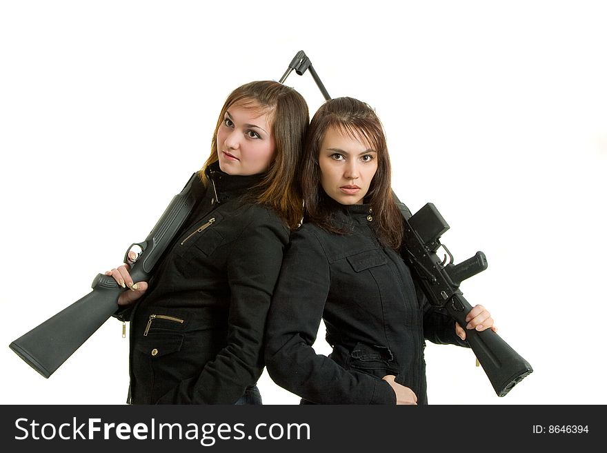 Two gils with guns