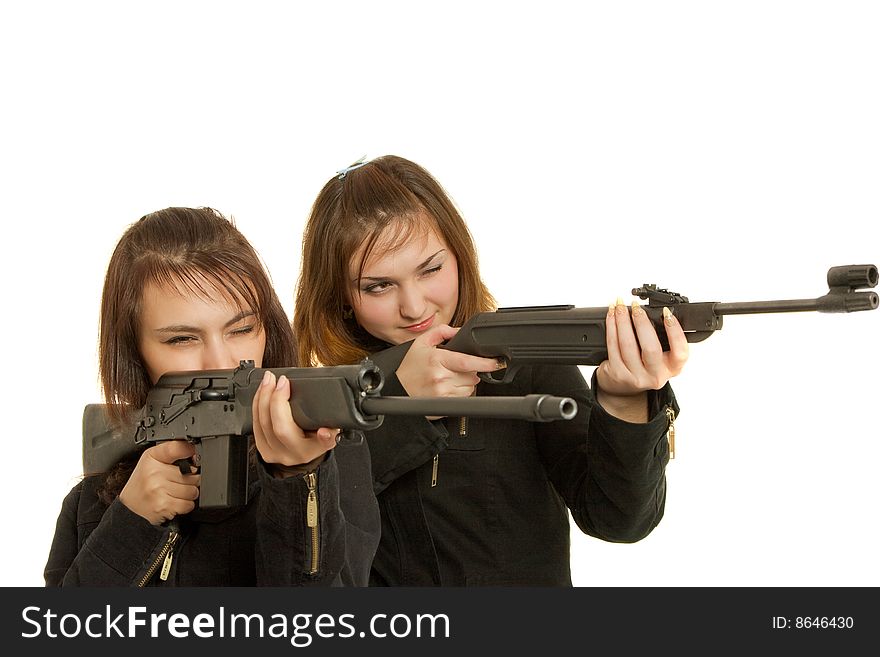 Two models and rifle look. Two models and rifle look