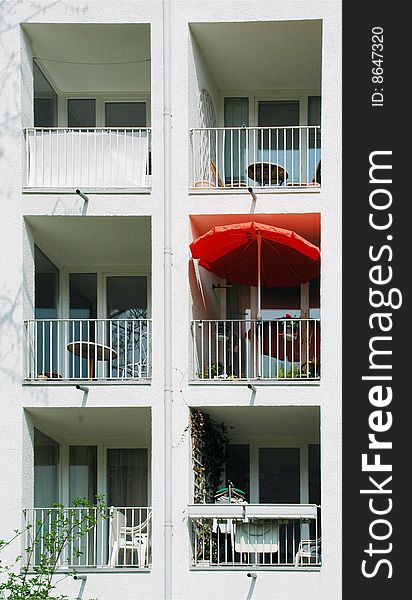 Small balconies in an appartment building. Small balconies in an appartment building