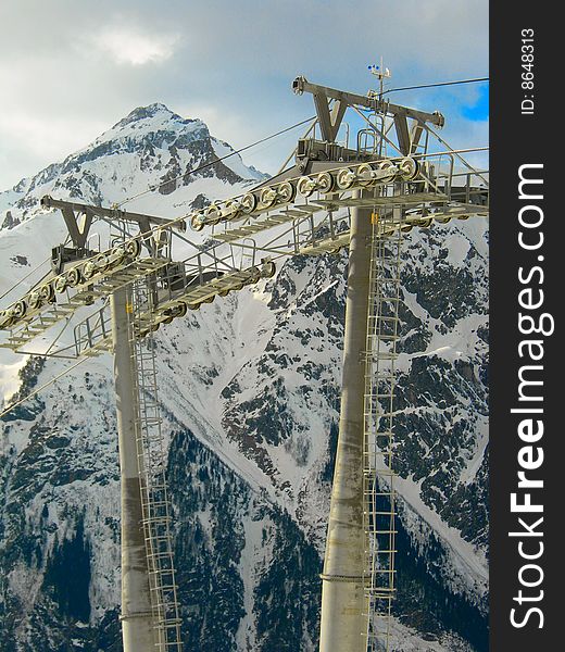 Caucasian mountains and cable way. Caucasian mountains and cable way