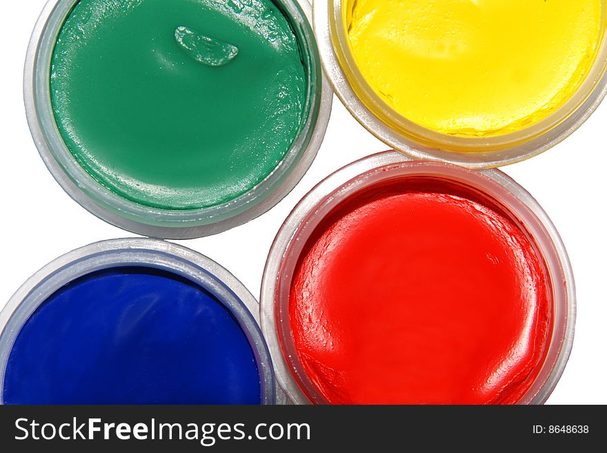 Colored paints isolated on white background