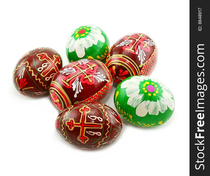 Group of painted Easter eggs isolated on a white background