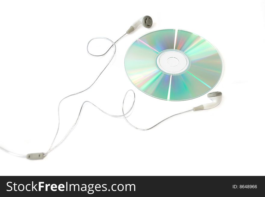 Headphones and a compact disc isolated on white background. Headphones and a compact disc isolated on white background