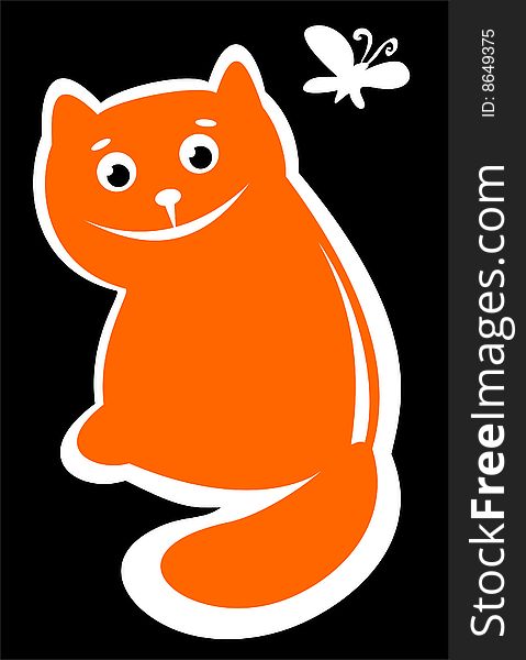 Cartoon happy cat isolated on a black background.