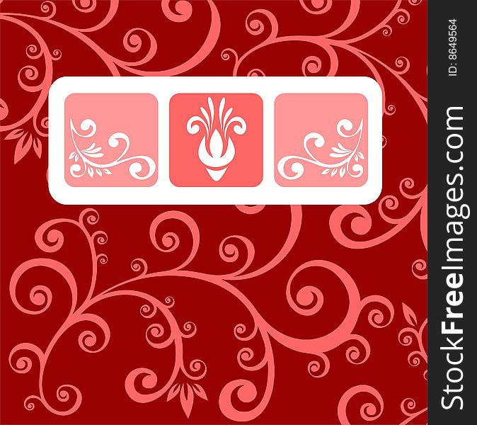 Abstract floral pattern with frames on a red background. Abstract floral pattern with frames on a red background.