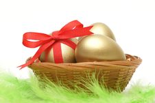 Golden Eggs In Basket Stock Photography Golden Eggs In Basket Stock Photography
