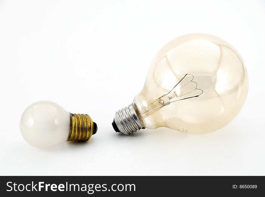 Big and small bulb on white background. Big and small bulb on white background