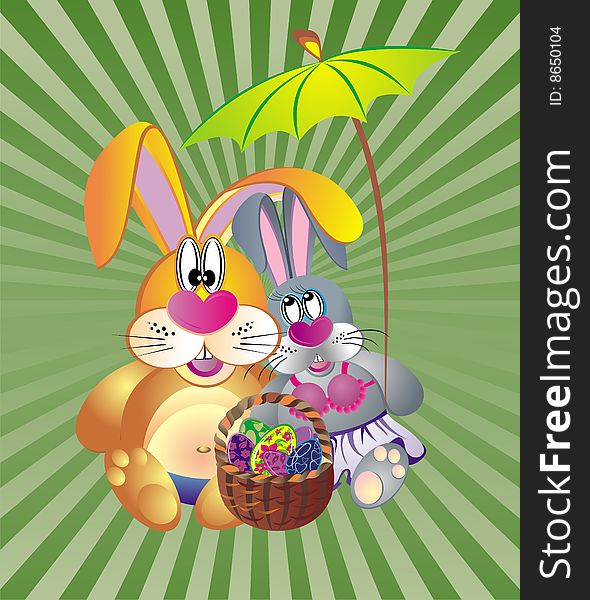 Easter Card With Dunnies And Basket Of Eggs