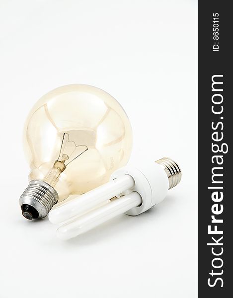 Old and new bulb on white background. Old and new bulb on white background