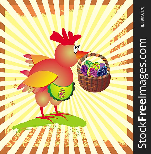 Easter greeting card with  chicken