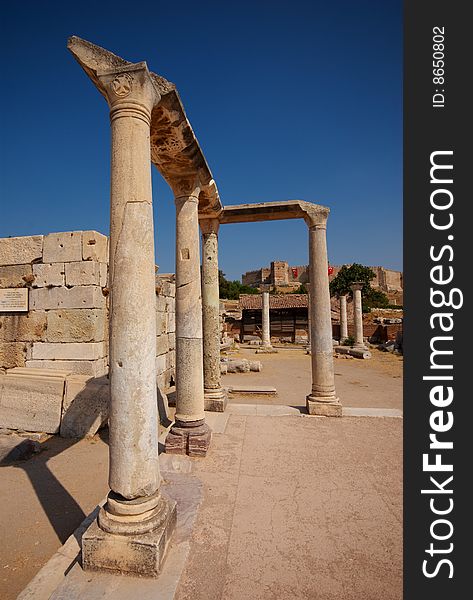 An ancient colonnade on the outer edge of the Church of St John, Selcuk, Turkey