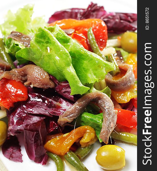 Salad with Anchovy and Marinaded Pepper