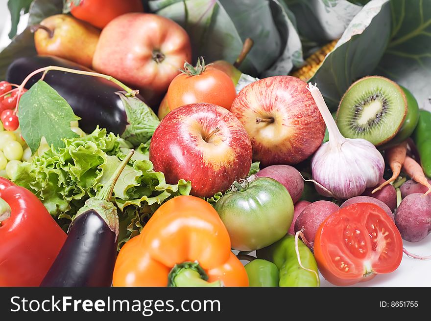 Vegetables & fruits close up view. Vegetables & fruits close up view