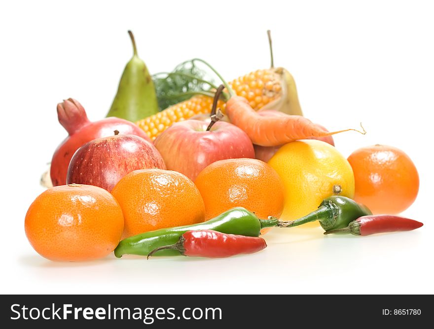 Vegetables and fruits isolated on white. Vegetables and fruits isolated on white