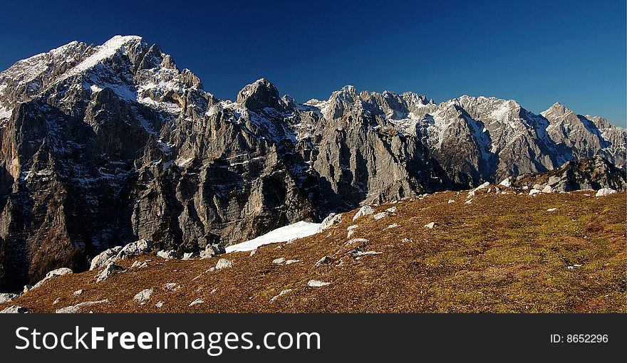 Panorama of Julian Alps in upper Slovenia.