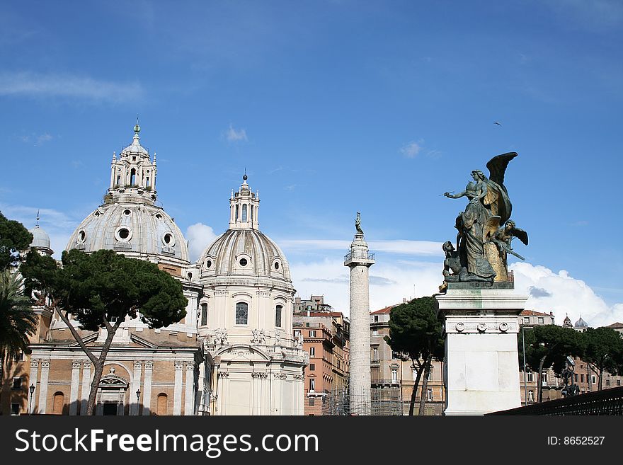 The Forum in Rome, Italy, showing the ruins of several temples. The Forum in Rome, Italy, showing the ruins of several temples