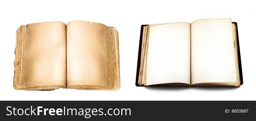 Set of two blank open books isolated on white background.