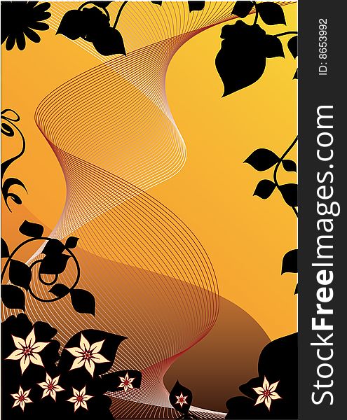 Floral background with wave pattern, element for design, vector illustration
