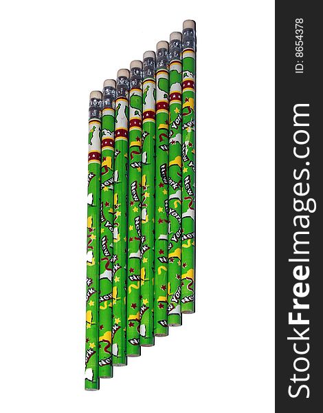 Eight green pencils with an inscription New York