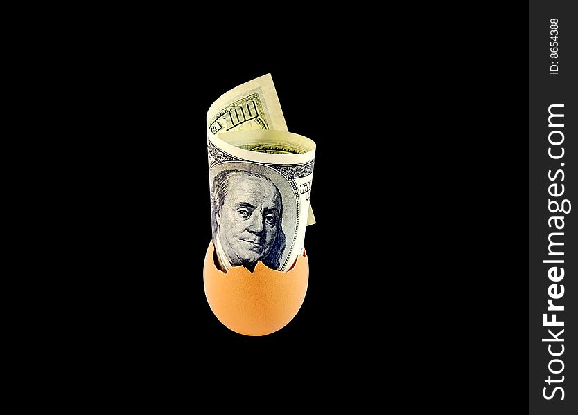 One hundred dollars in egg shell on black  with clipping path. One hundred dollars in egg shell on black  with clipping path.