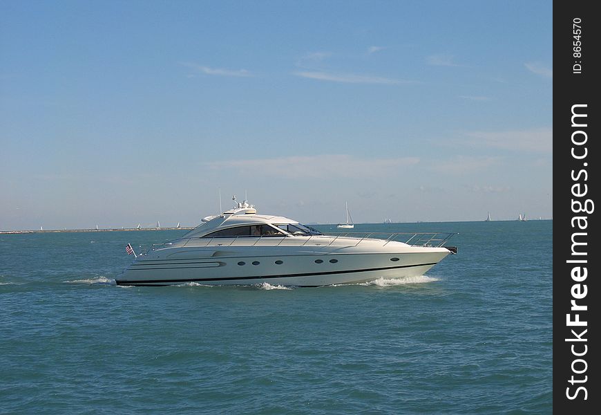 Motor boat close to Chicago on Erie lac. Motor boat close to Chicago on Erie lac