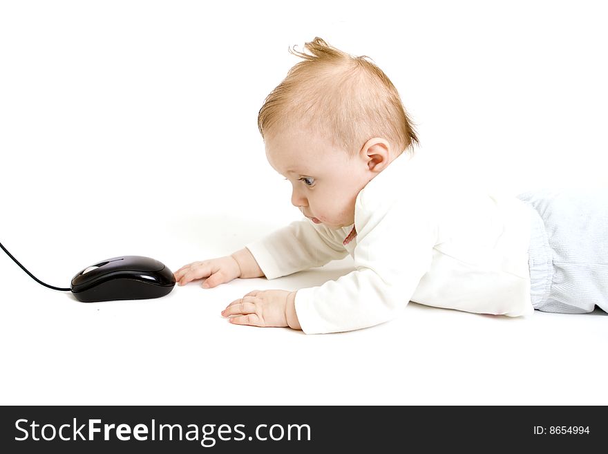 Baby with computer mouse