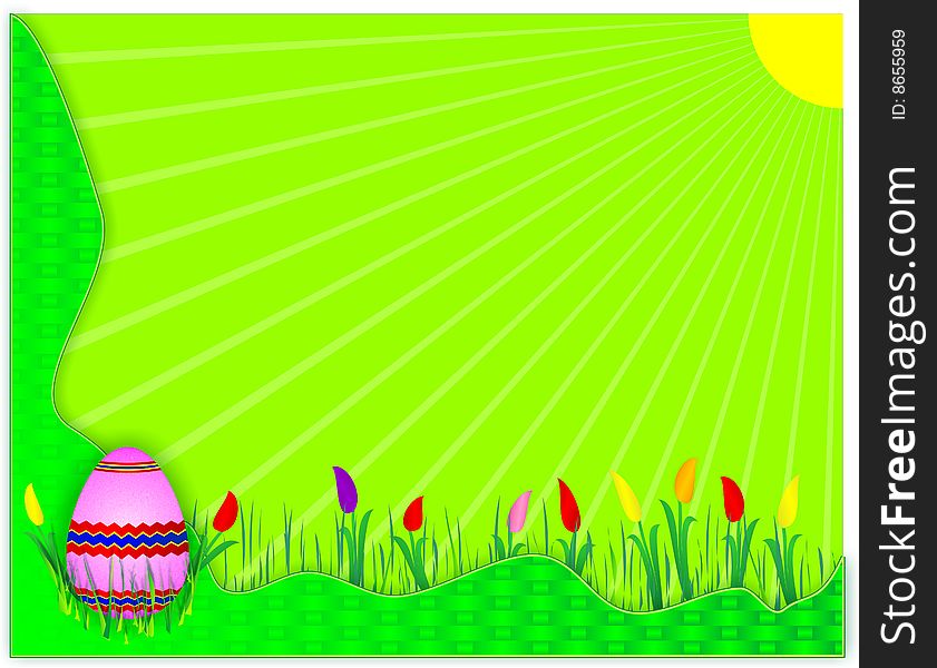 Easter Background with Colorful Egg and Tulips in a Vector format. Easter Background with Colorful Egg and Tulips in a Vector format