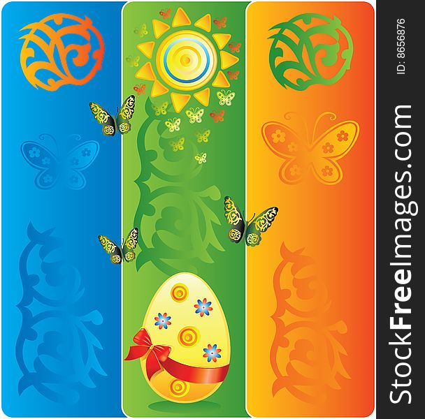 Easter bright background with egg and butterflies. Easter bright background with egg and butterflies