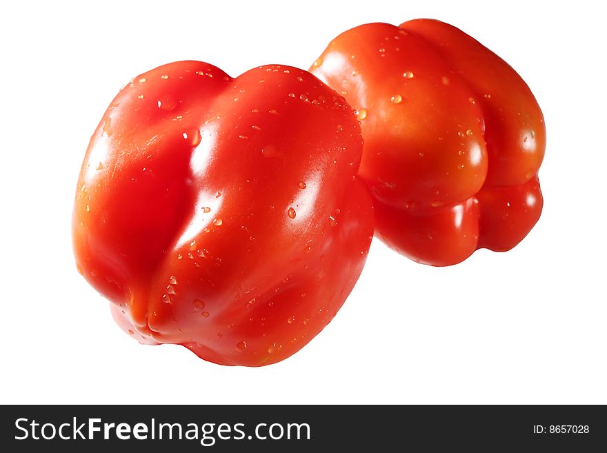 An image of two red bell peppers. An image of two red bell peppers
