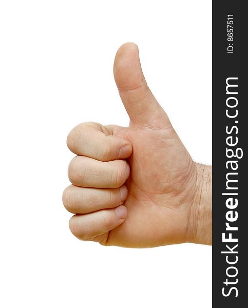 Man hand isolated showing sign super by thumb up. Man hand isolated showing sign super by thumb up