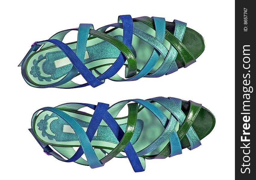 Blue green fashion color leather shoes sandal