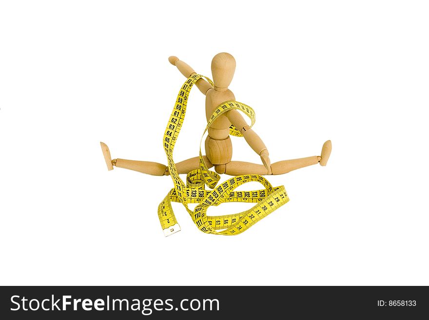 Wood person with yellow metric ribbon - fitness symbol