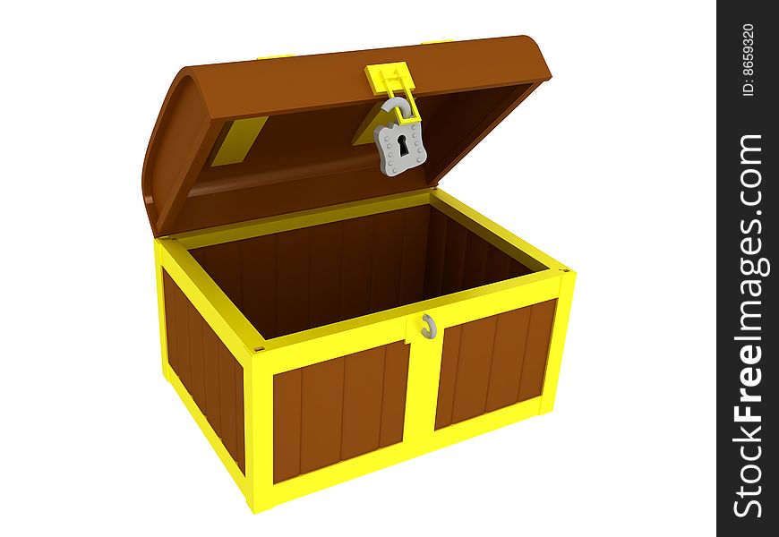 3d render of a empty treasure chest. Isolated on white background.