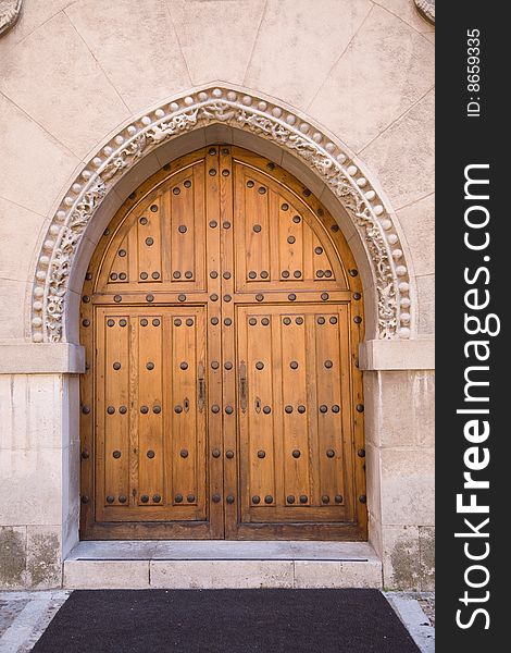 Old fashioned wooden door closed. Old fashioned wooden door closed