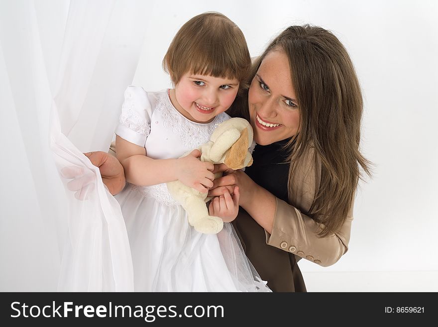 A photograph portrait young woman and kid