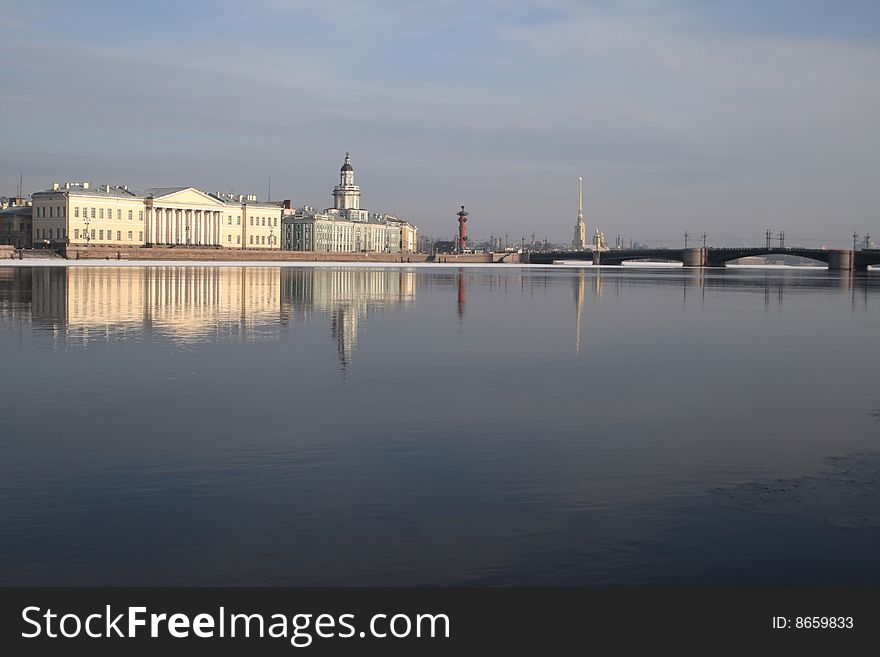 Winter Saint Petersburg view on Neva River