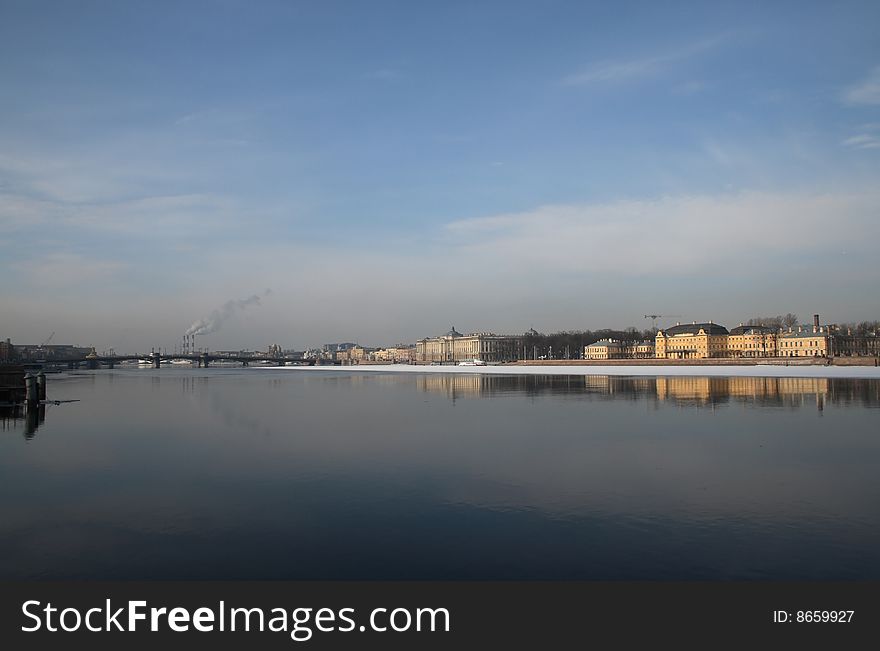 Winter Saint Petersburg view on Neva River