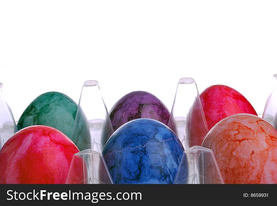 Colorful Easter Eggs in plastic box