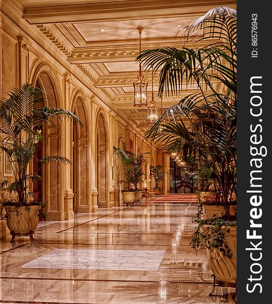 Ornate lobby interior of luxury hotel. Ornate lobby interior of luxury hotel.