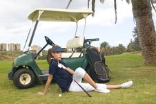 Pretty Golf Player With Her Golf Car Royalty Free Stock Photography Pretty Golf Player With Her Golf Car Royalty Free Stock Photography