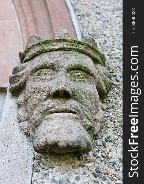 Stone head of a king from an old fort in ireland