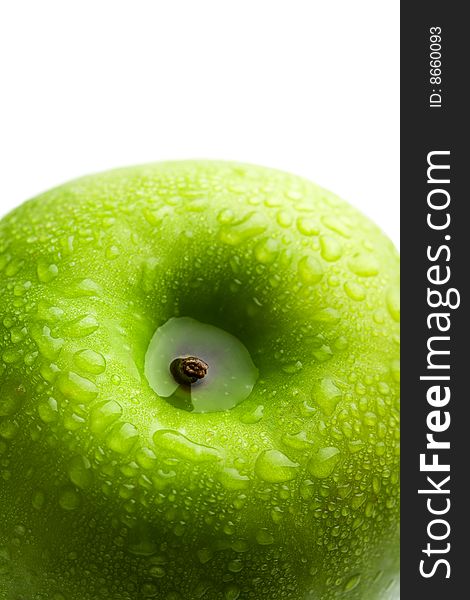 Fresh Green Apple With Water Droplets Isolated