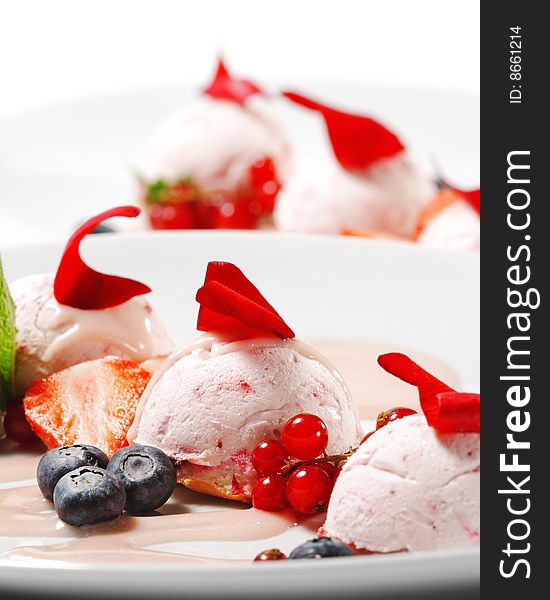 Dessert - Fruit Mousse with Rose Petal and Fresh Berries