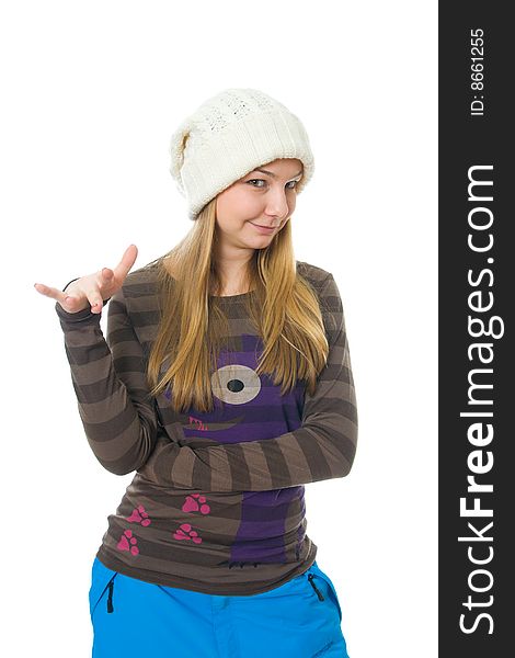 The young attractive girl isolated on a white background