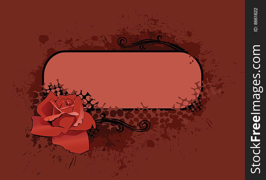 Frame with a beautiful red rose on an abstract background. Frame with a beautiful red rose on an abstract background