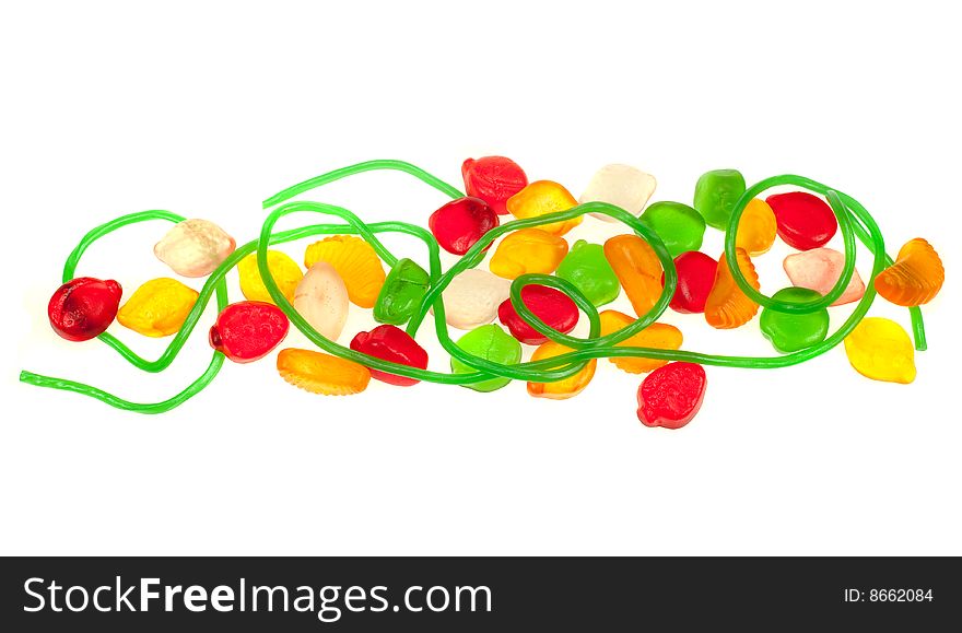 Colorful fruit jelly candy isolated on a white background