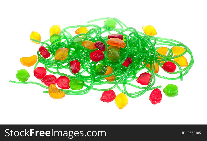 Colorful fruit jelly candy isolated on a white background