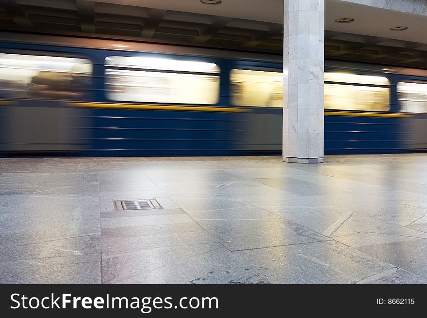 Interior of urban underground railway with column. Interior of urban underground railway with column