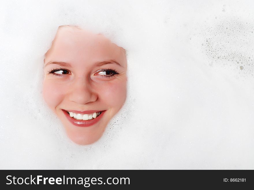 Woman and white foam