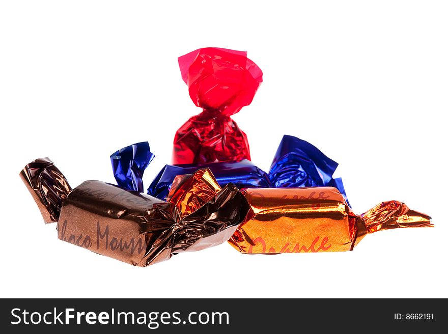 Praline in foil isolated